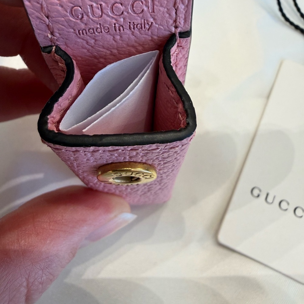 Gucci GG Leather Lipstick Holder Keychain Charm Pink NWT - Picture 5 of 5